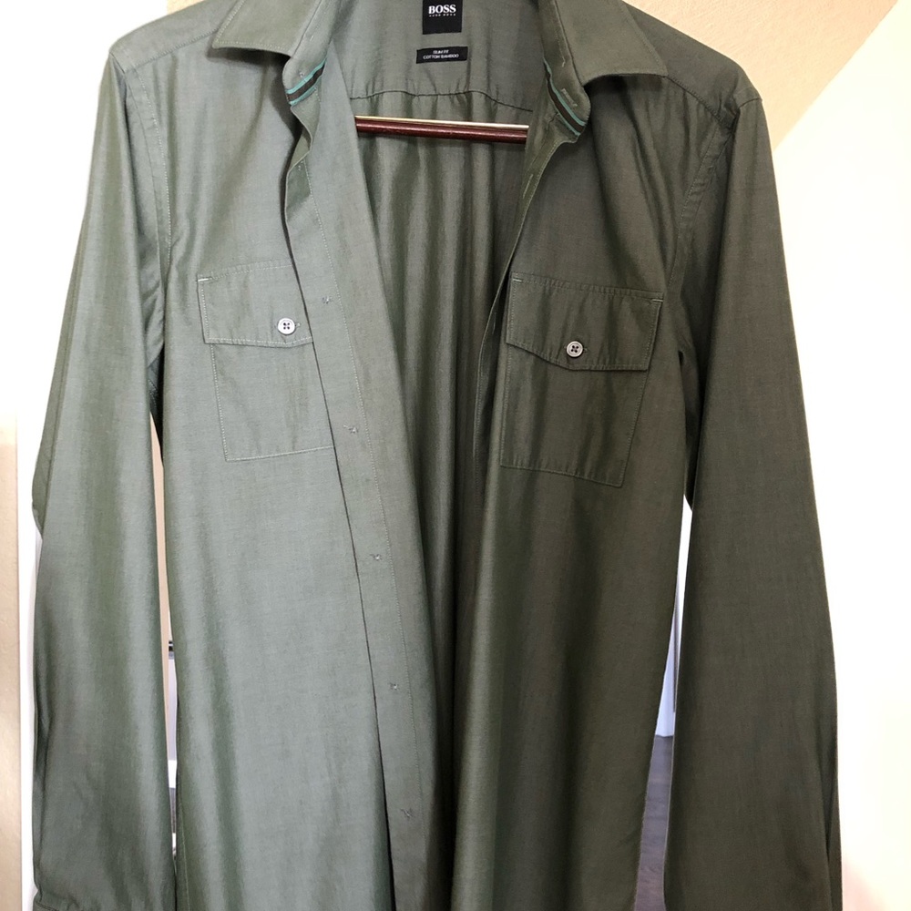 Boss long sleeved casual shirt Green